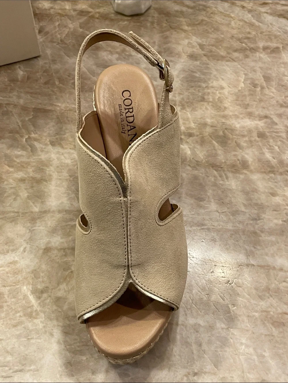 Cordani Neutral Beige Suede Platform Peep-Toe Sandals